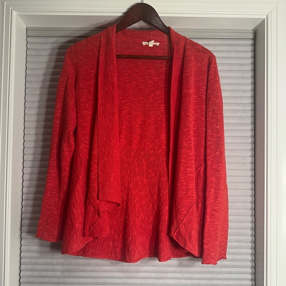 Eileen Fischer Tomato Red Linen Cotton Blend Cardigan J-8